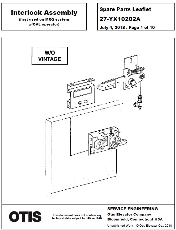 SPL 27-YX10202A Interlock Assembly (first used on MRQ system w/ OVL operator)