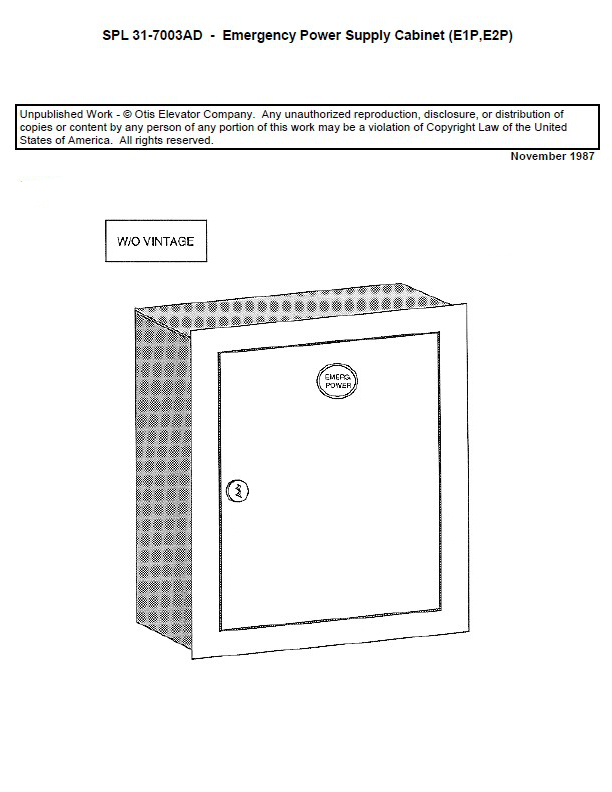SPL 31-7003AD Emergency Power Supply Cabinet E1P, E2P