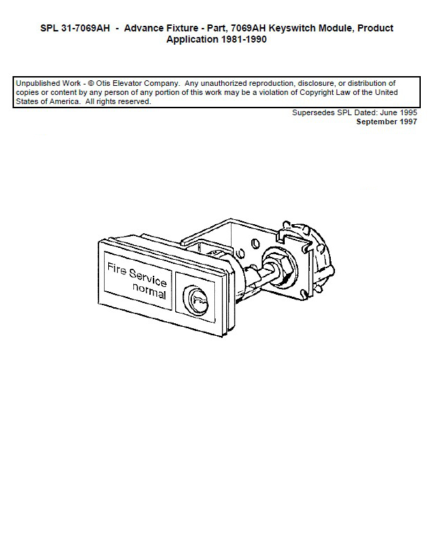SPL 31-7069AH Advance Fixture Part 7069AH Keyswitch Module Product Application 1981-1990