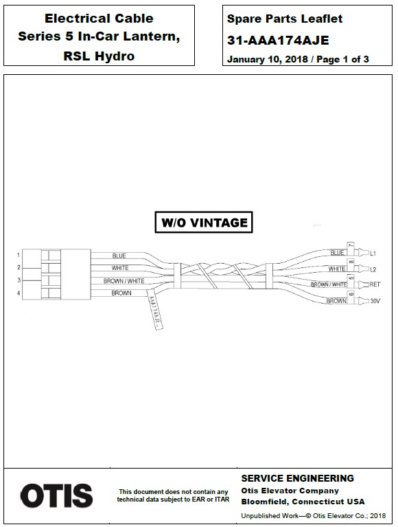 SPL 31-AAA174AJE Electrical Cable Series 5 In-Car Lantern, RSL Hydro Wiring Harness