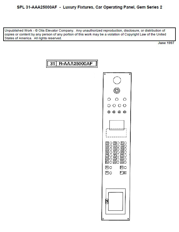 SPL 31-AAA25000AF Car Operating Panel Luxury Fixtures GEM Series 2