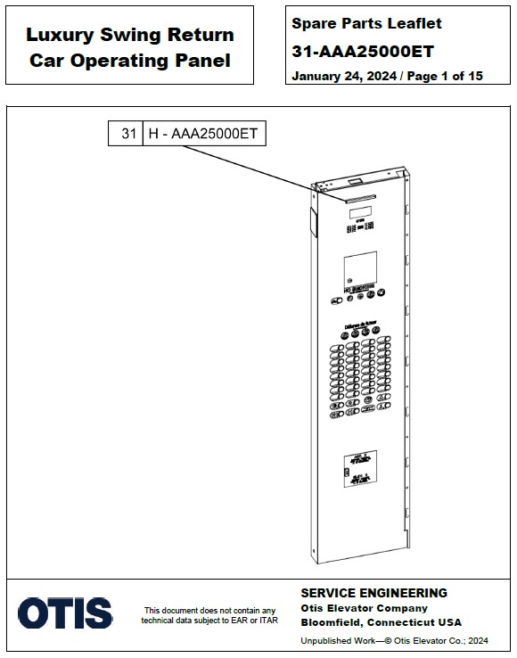 SPL 31-AAA25000ET Luxury Swing Return Car Operating Panel