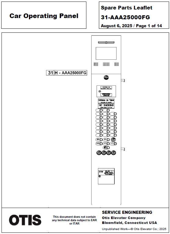 SPL 31-AAA25000FG Car Operating Panel