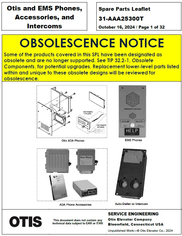 SPL 31-AAA25300T Otis and EMS Phones, Accessories and Intercom