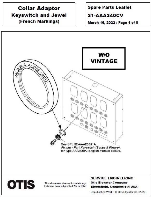 SPL 31-AAA340CV Collar Adaptor Keyswitch and Jewel (French Markings)