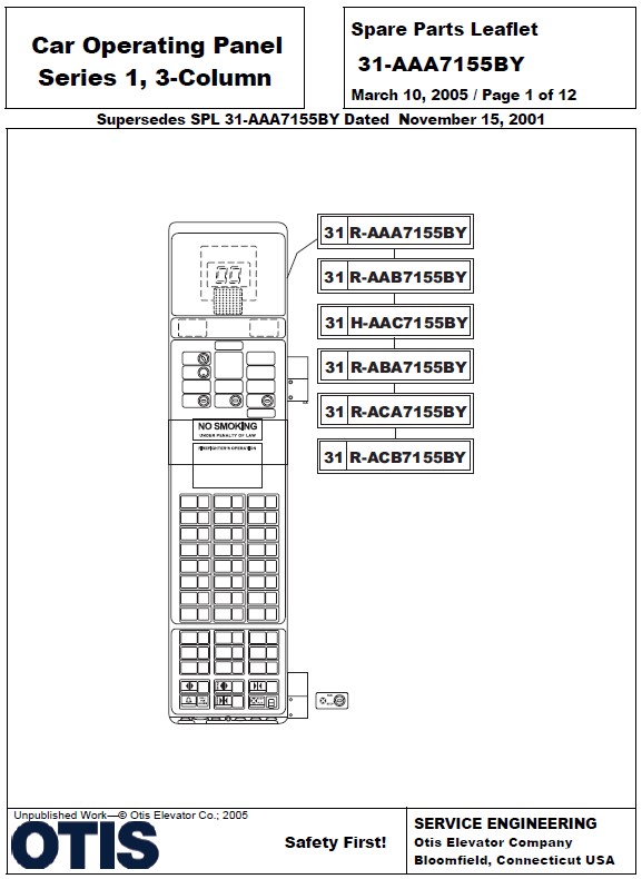 SPL 31-AAA7155BY Car Operating Panel Series 1, 3-Column