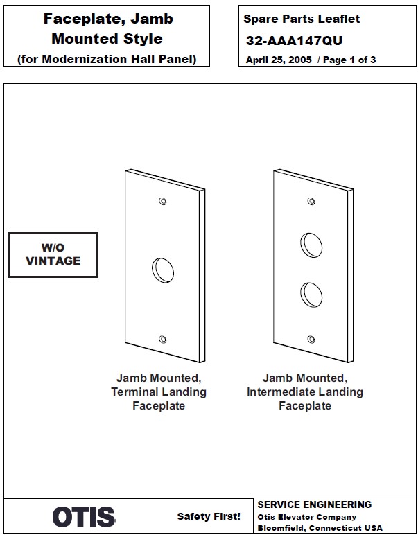 SPL 32-AAA147QU Faceplate, Jamb Mounted Style for Modernization Hall Panel