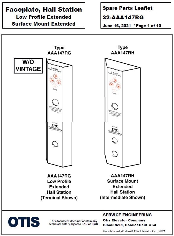 SPL 32-AAA147RG Faceplate, Hall Station, Low Profile Extended, Surface Mount Extended