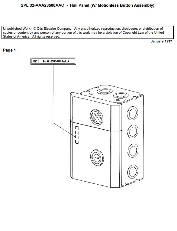 SPL 32-AAA23500AAC Hall Fixture Motionless Button Elevonic 411, Luxury Fixture