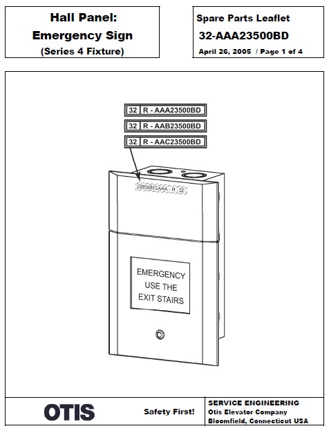 SPL 32-AAA23500BD Hall Panel: Emergency Sign (Series 4 Fixture)