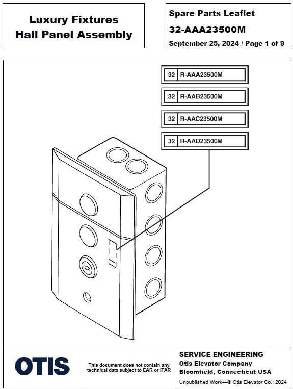 SPL 32-AAA23500M Luxury Fixtures, Hall Panel Assembly