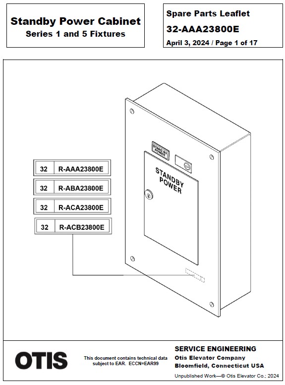 SPL 32-AAA23800E Standby Power Cabinet, Series 1 and 5 Fixtures