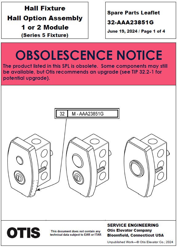 SPL 32-AAA23851G (OBSOLETE) Hall Fixture Hall Option Assembly 1 or 2 Module (Series 5 Fixture)