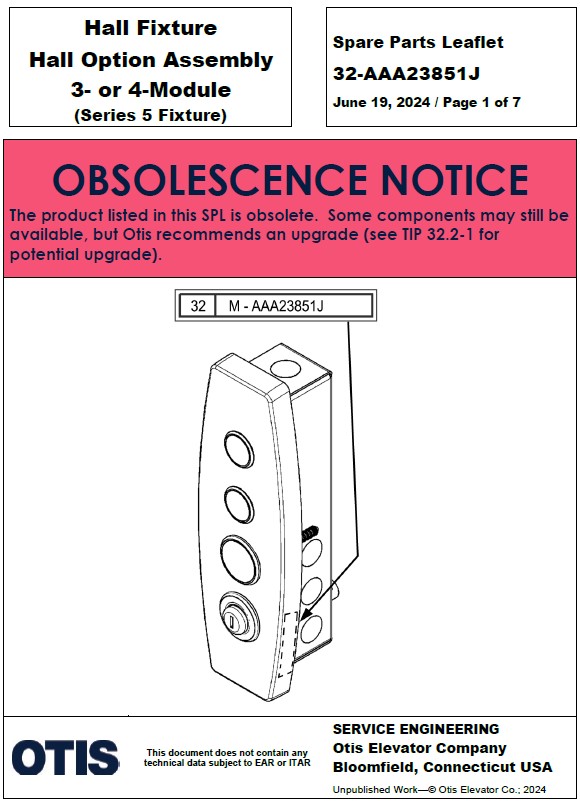 SPL 32-AAA23851J (OBSOLETE) Hall Fixture Hall Option Assembly 3- or 4-Module (Series 5 Fixture)