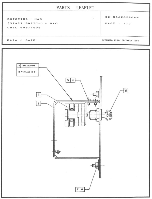 SPL 32-BAA26200AH Start Switch NAA UBSL 600/1000