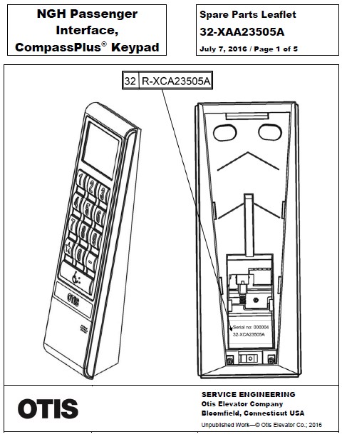 SPL 32-XAA23505A NGH Passenger Interface, CompassPlus Keypad