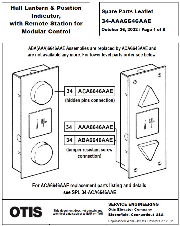 SPL 34-AAA6646AAE Hall Lantern & Position Indicator, with Remote Station for Modular Control