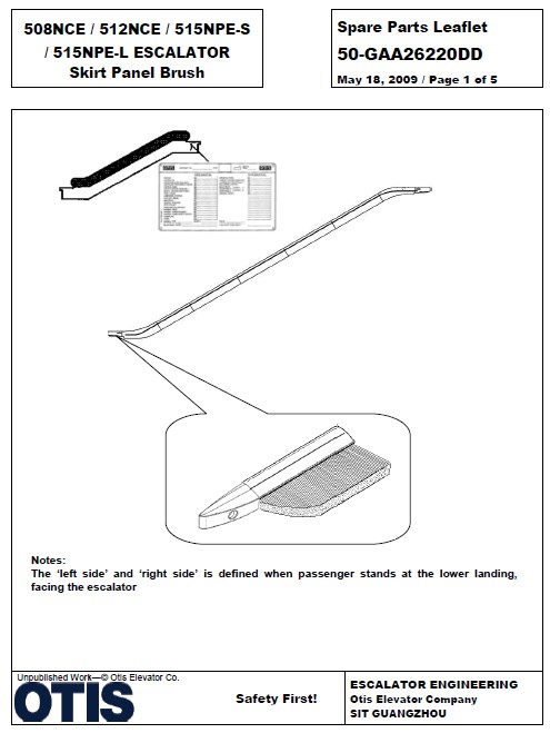 SPL 50-GAA26220DD 508NCE / 512NCE / 515NPE-S / 515NPE-L Escalator Skirt Panel Brush