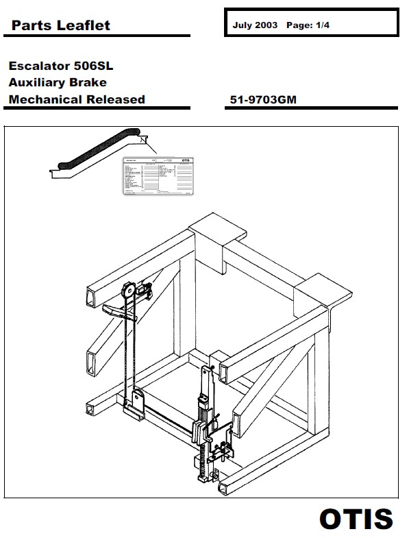 SPL 51-9703GM Escalator 506SL Auxiliary Brake Mechanical Released