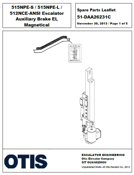 SPL 51-DAA26231C 515NPE-S / 515NPE-L / 512NCE-ANSI Escalator Auxiliary Brake EL Magnetical