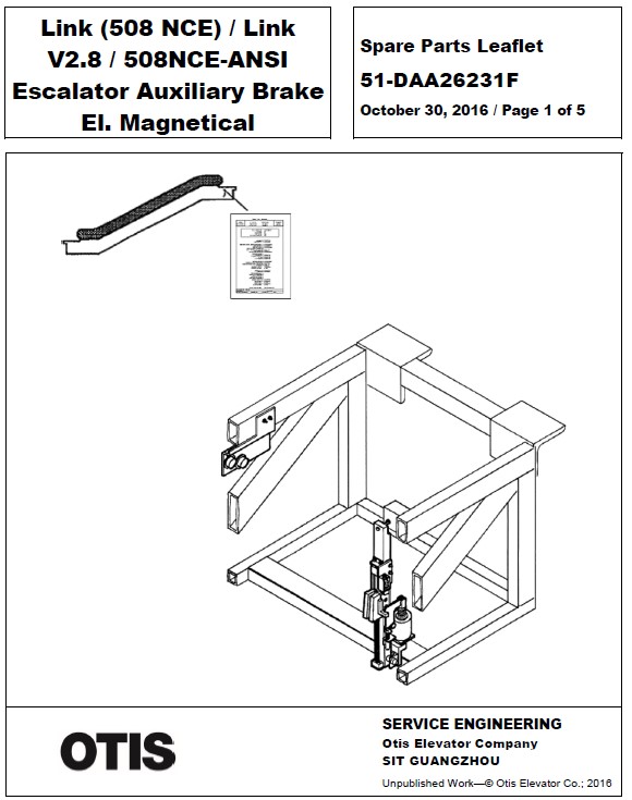 SPL 51-DAA26231F Link (508 NCE) / Link V2.8 / 508NCE-ANSI Escalator Auxiliary Brake EI. Magnetical