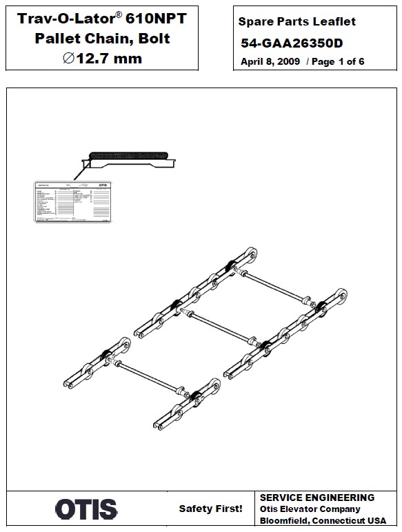 SPL 54-GAA26350D Trav-O-Lator 610NPT Pallet Chain, Bolt Dia. 12.7 mm