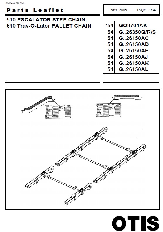 SPL 54-GO9704AK 510 Escalator Step Chain; 610 Trav-O-Lator Pallet Chain