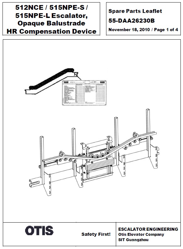 SPL 55-DAA26230B 512NCE / 515NPE-S / 515NPE-L Escalator, Opaque Balustrade HR Compensation Device