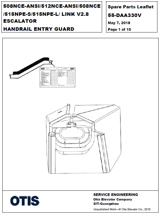SPL 55-DAA330V 508NCE-ANSI / 512NCE-ANSI / 508NCE / 515NPE-S / 515NPE-L / Link V2.8 Escalator Handrail Entry Guard