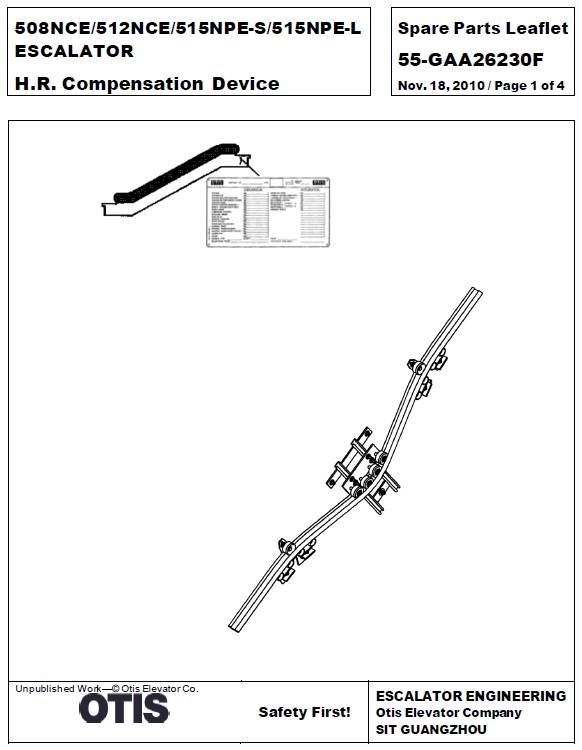 SPL 55-GAA26230F 508NCE / 512NCE / 515NPE-S / 515NPE-L Escalator H. R. Compensation Device