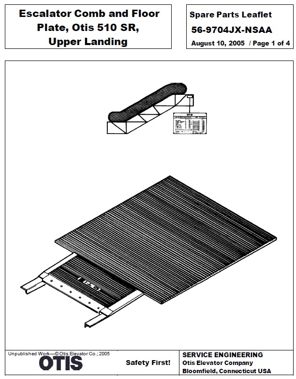 SPL 56-9704JX-NSAA Escalator Comb and Floor Plate, Otis 510 SR, Upper Landing