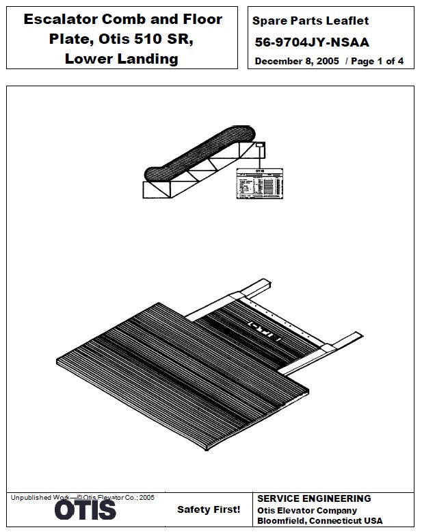 SPL 56-9704JY-NSAA Escalator Comb and Floor Plate, Otis 510 SR, Lower Landing