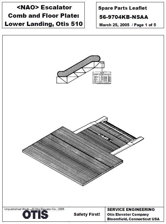 SPL 56-9704KB-NSAA NAO Escalator Comb and Floor Plate Lower Landing, Otis 510