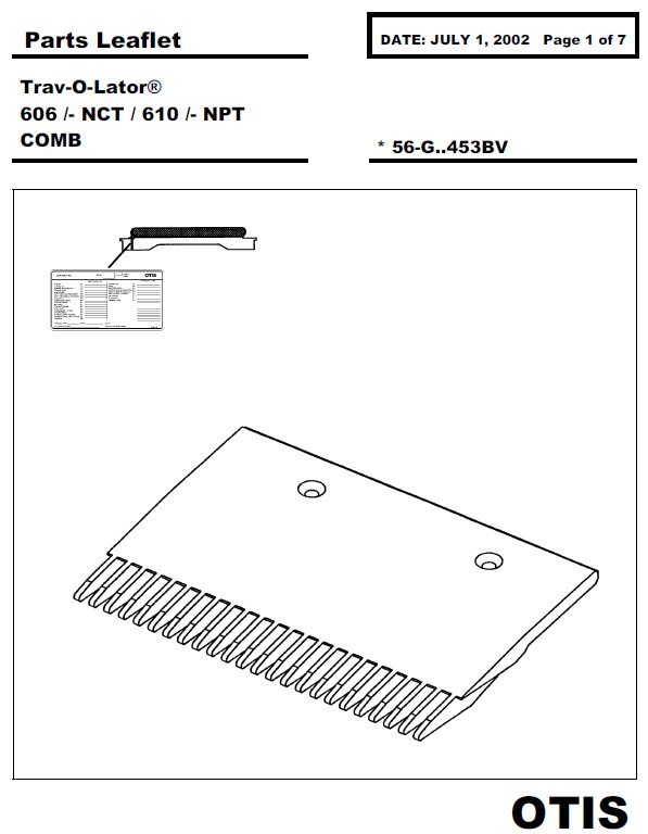 SPL 56-GAA453BV Trav-O-Lator 606/- NCT/610/- NPT, Comb