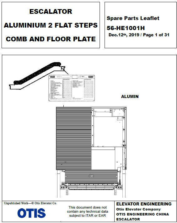 SPL 56-HE1001H ESCALATOR ALUMINIUM 2 FLAT STEPS COMB AND FLOOR PLATE