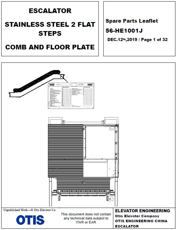 SPL 56-HE1001J ESCALATOR STAINLESS STEEL 2 FLAT STEPS COMB AND FLOOR PLATE
