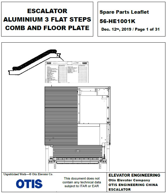 SPL 56-HE1001K ESCALATOR ALUMINIUM 3 FLAT STEPS COMB AND FLOOR PLATE