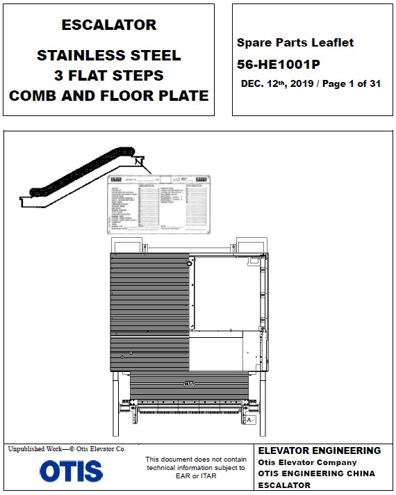 SPL 56-HE1001P ESCALATOR STAINLESS STEEL 3 FLAT STEPS COMB AND FLOOR PLATE
