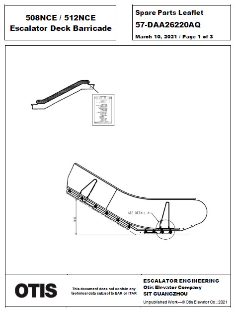 SPL 57-DAA26220AQ 508 NCE / 512 NCE Escalator Deck Barricade