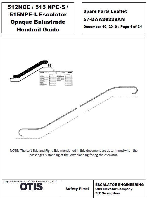 SPL 57-DAA26228AN 512 NCE / 515 NPE-S / 515 NPE-L Escalator Opaque Balustrade Handrail Guide