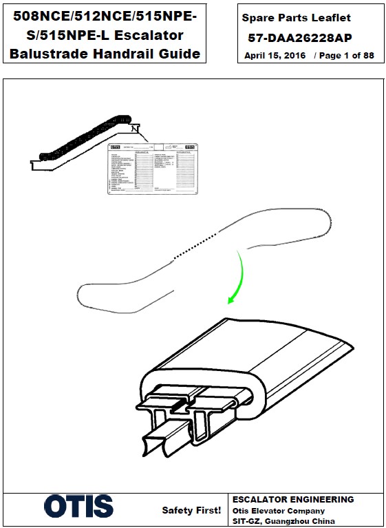 SPL 57-DAA26228AP 508 NCE / 512 NCE / 515 NPE-S / 515 NPE-L Escalator Balustrade Handrail Guide