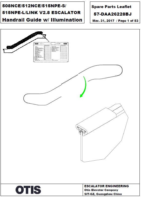 SPL 57-DAA26228BJ 508 NCE / 512 NCE / 515 NPE-S / 515 NPE-L / Link V2.8 Escalator Handrail Guide w/ Illumination