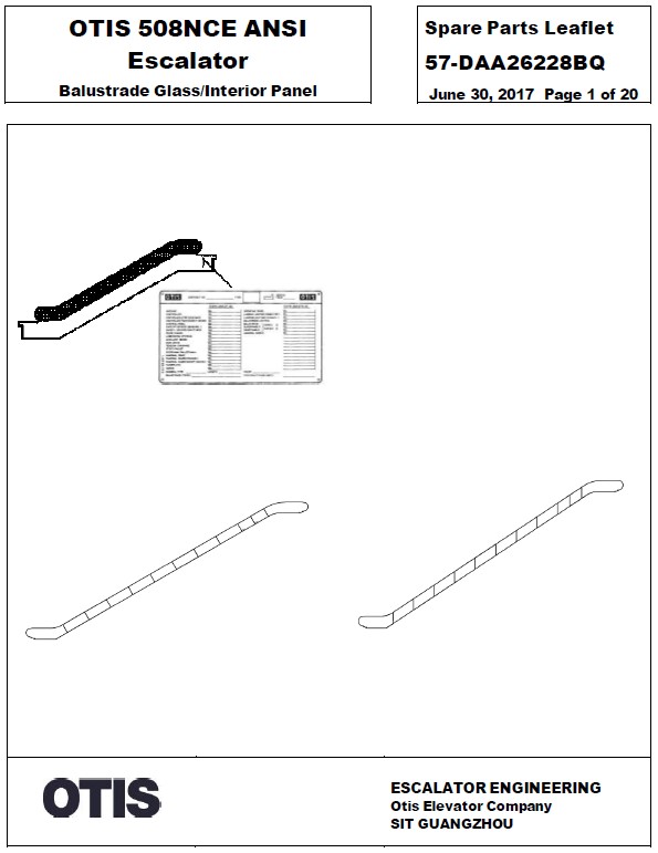 SPL 57-DAA26228BQ Otis 508 NCE ANSI Escalator Balustrade Glass / Interior Panel