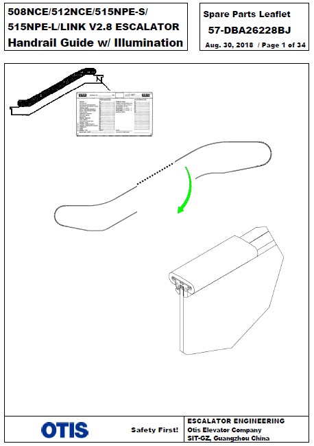 SPL 57-DBA26228BJ 508 NCE / 512 NCE / 515 NPE-S / 515 NPE-L / Link V2.8 Escalator Handrail Guide w/ Illumination