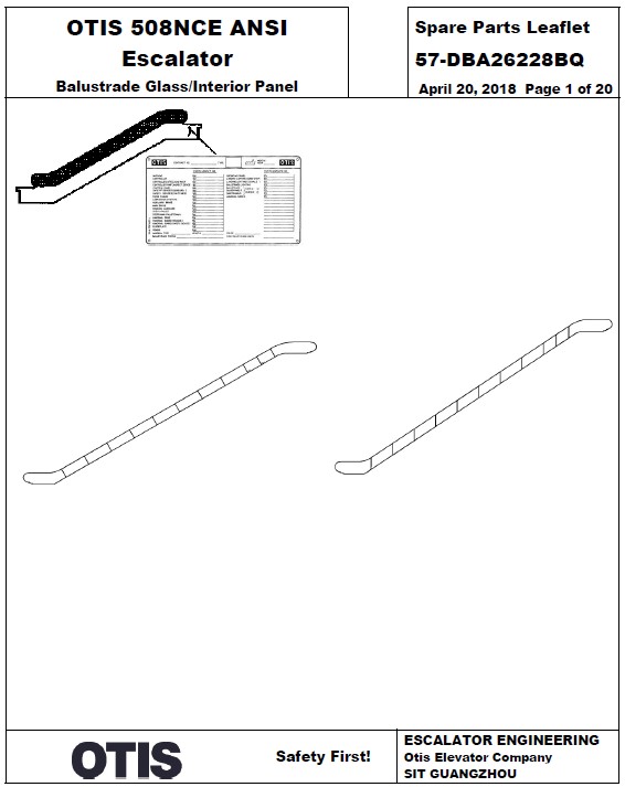 SPL 57-DBA26228BQ Otis 508 NCE ANSI Escalator Balustrade Glass / Interior Panel