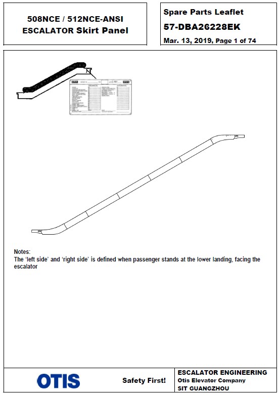 SPL 57-DBA26228EK 508 NCE / 512 NCE-ANSI Escalator Skirt Panel