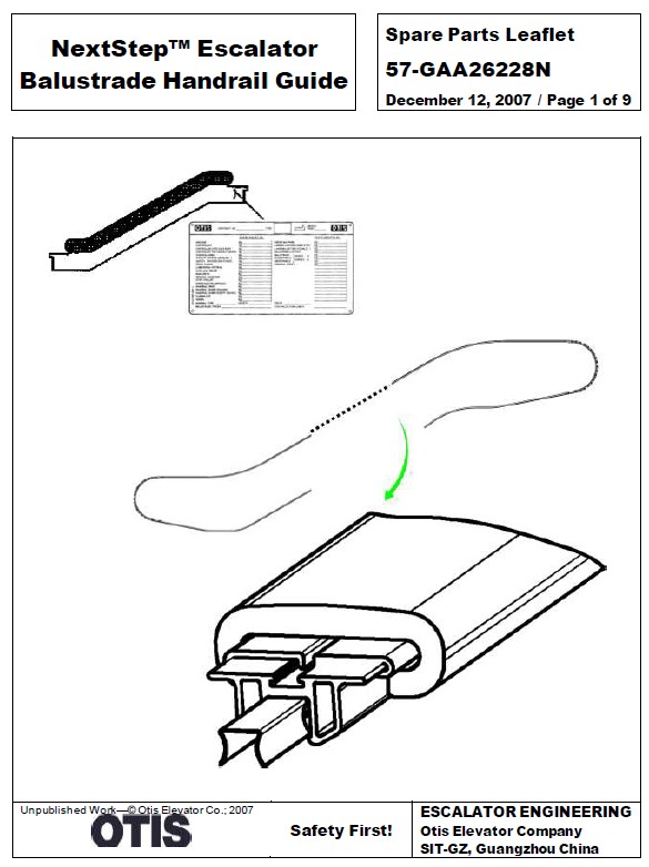 SPL 57-GAA26228N NextStep Escalator Balustrade Handrail Guide