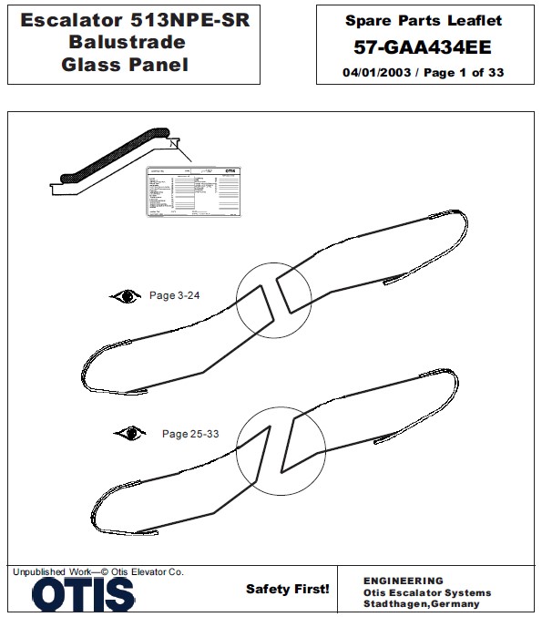 SPL 57-GAA434EE Escalator 513 NPE-SR Balustrade Glass Panel