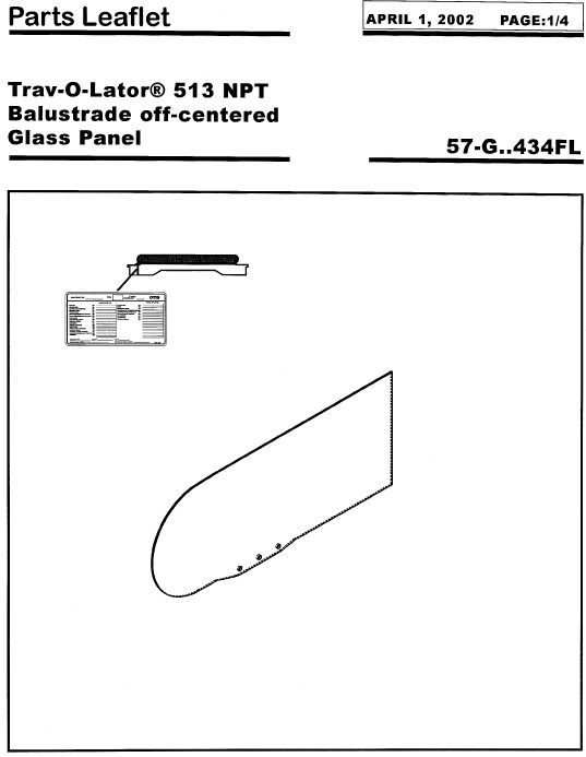 SPL 57-GAA434FL Trav-O-Lator 513 NPT Balustrade Off-Centered Glass Panel