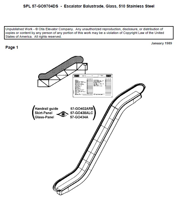 SPL 57-GO9704DS Escalator Balustrade, Glass, 510 Stainless Steel